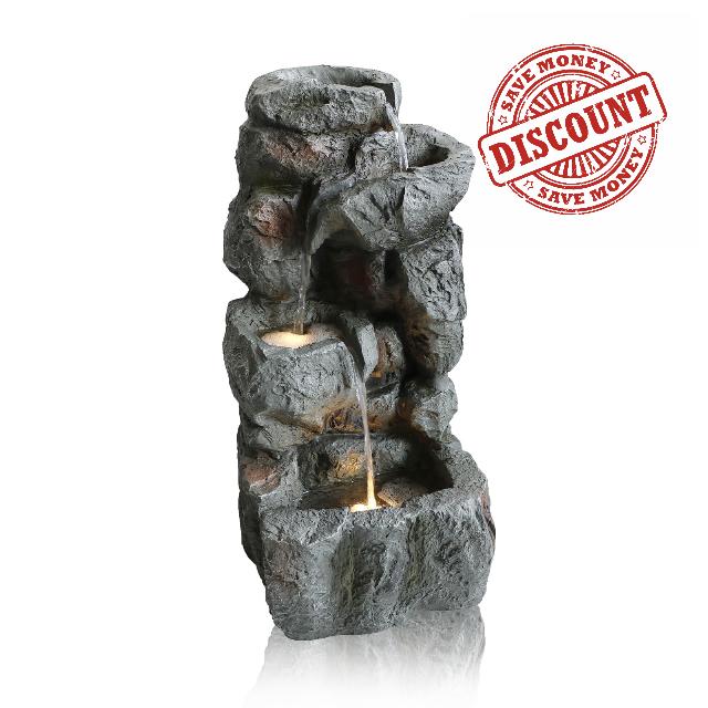 Outdoor Floor Rock Water Fountain for Garden or Patio 4-Tiered Outdoor Freestanding Fountains with Natural Stone Look