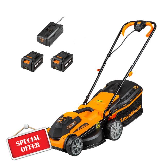 LawnMaster MX 24V 34cm Cordless Lawnmower Plus Spare Battery
