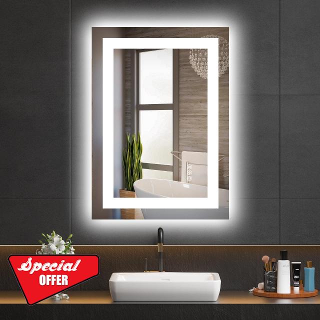 LED Bathroom Mirror with Lights 20"x 28" Wall Vanity LED Mirror Stepless Dimmable