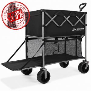 400L Double Decker Wagon Collapsible 450LBS All Terrain Wagons Carts Foldable Heavy Duty Double Wagon Sports Large Beach Wagon with Big Wheels for Sand Camping Sports Shopping - Black