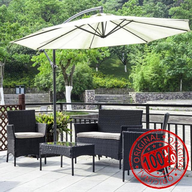 XEO HOME Rattan Garden Furniture Set 4 Pc Table and Chairs 4 Piece Indoor Outdoor Balcony Patio and Conservatory Furniture Sofa Backyard Pool Side Coffee Seater (Black)