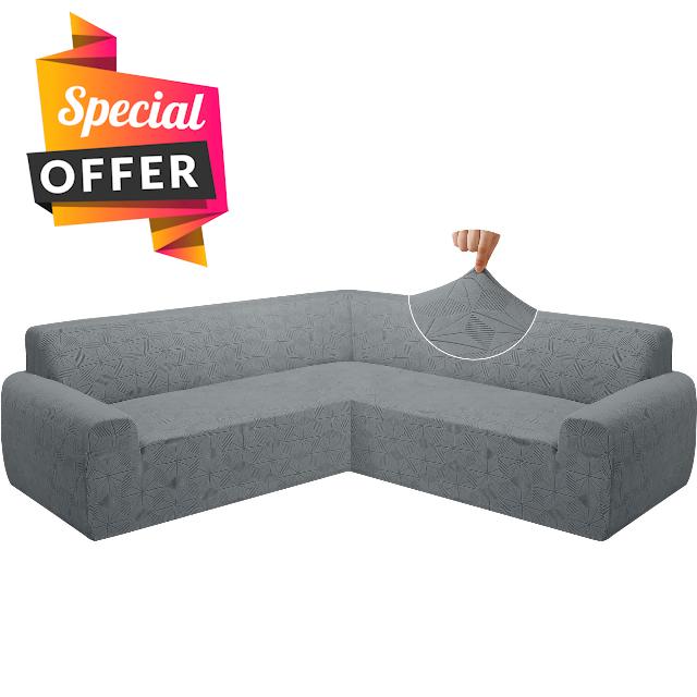 Extra Soft Corner Sectional Sofa Covers L Shaped Couch Cover Sectional Slipcovers with Non Slip Foams Jacquard Stretch U Shape Furniture Protector for Pets Dogs (Light Grey Star
