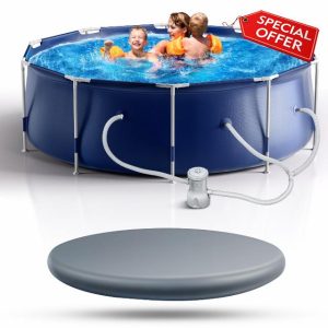 Cool Round Framed Swimming Pool 10' X 30" Round Pool above Ground Sturdy Steel Frame above Ground Pool Set with 530 GPH Filter Pump and Secure Pool Cover for Backyard