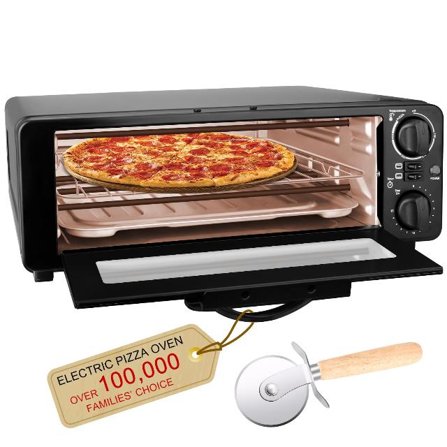 Electric Pizza Oven Commercial Pizza Maker Machine 1200w With Timer Indoor Countertop Pizza Oven For Home、Restaurant & Commercial Use(Black)
