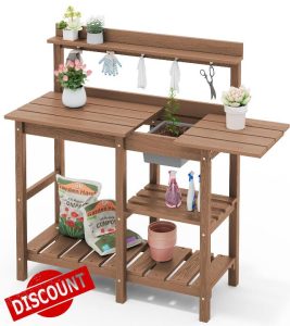 SERWALL Potting Bench Outdoor Potting Table with Sink