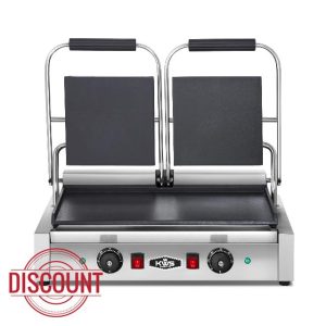KWS FM-23 3400W Electric Panini Press Maker with Smooth Top & Bottom Plates Sandwich Toasting Grill – 19″ X 9″ Cooking Surface