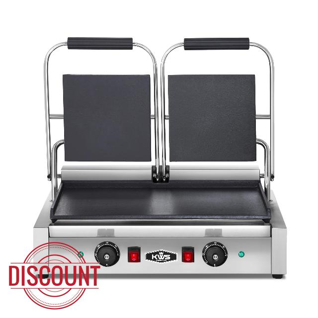 KWS FM-23 3400W Electric Panini Press Maker with Smooth Top & Bottom Plates Sandwich Toasting Grill – 19″ X 9″ Cooking Surface