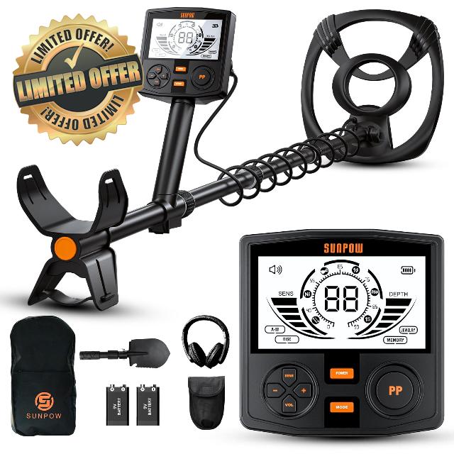 SUNPOW Metal Detector for Adults Professional - High Accuracy with 12" Waterproof Coil