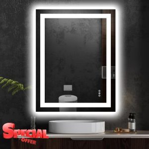 LED Bathroom Mirror with Lights 28"x 36" Wall Vanity LED Mirror Stepless Dimmable