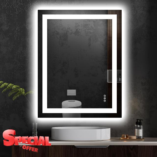 LED Bathroom Mirror with Lights 28"x 36" Wall Vanity LED Mirror Stepless Dimmable
