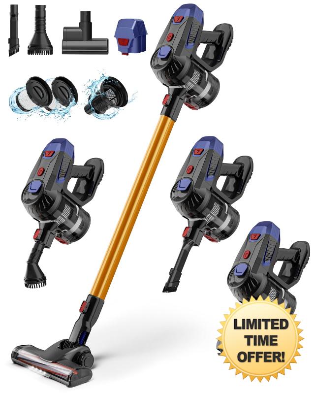 Cordless Vacuum Cleaner - 8 in 1 Stick Vacuum with 32000pa Powerful Suction & High-Performance Brushless Motor with 6x3500mah Battery for Carpet and Floor.