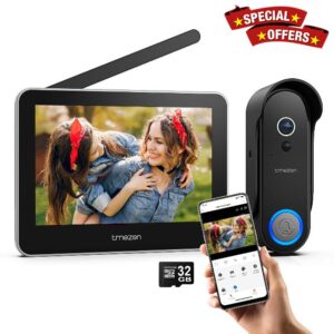 Tmezon Wireless Video Doorbell with Camera and Monitor WiFi Doorbell Intercom System