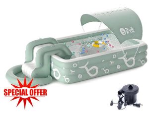 Inflatable Pool with Canopy and Slide - Large Inflatable Swimming Pool for Persons