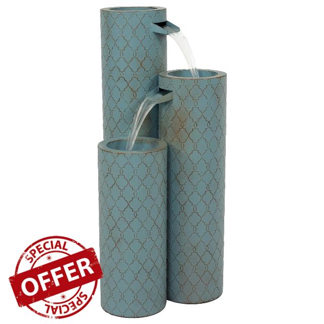 Sunnydaze Moroccan Trellis 3-Column Modern Outdoor Water Fountain - Zinc Cascading Outdoor Fountain - 27.5-Inch