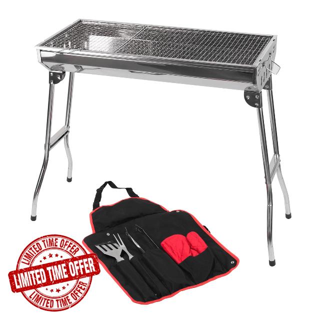 KCT Stainless Steel Portable Folding BBQ With Tool Kit Camping Picnic Outdoor Foldable Charcoal Barbecue Cooking