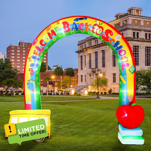 Shappy 9ft Welcome Back to School Inflatables Arch Outdoor Decorations Inflatable Rainbow Arch with School Bus Build in LED Lights Yard Decoration for First Day of School Party Supplies Decor