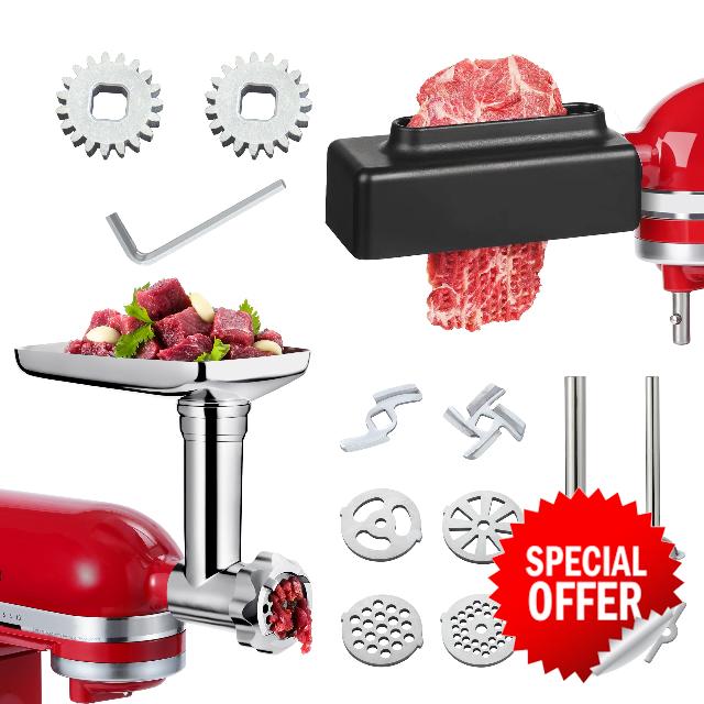 Meat Grinder Attachment and Meat Tenderizer Stapler Tool Compatible with All Kitchen Aid Stand Mixer Models Food Processing Accessories