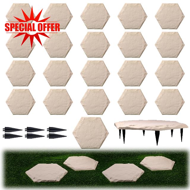 20 Packs 15.5 Inch Stepping Stones Outdoor with Ground Stakes Decorative Step Stones and Pavers Decorative Walkway for Outdoor Pathway Lawn Yard Garden Landscaping Resin Beige Limestone