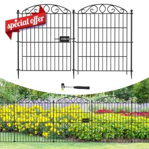 Decorative Animal Barrier Garden Fence 12 Pack with Lock - 30 in(H) x 23.6 ft(L) No Dig Decorative Fence Rustproof Metal Wire Panel Border