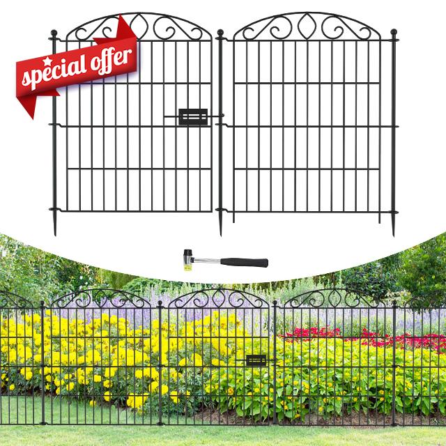Decorative Animal Barrier Garden Fence 12 Pack with Lock - 30 in(H) x 23.6 ft(L) No Dig Decorative Fence Rustproof Metal Wire Panel Border