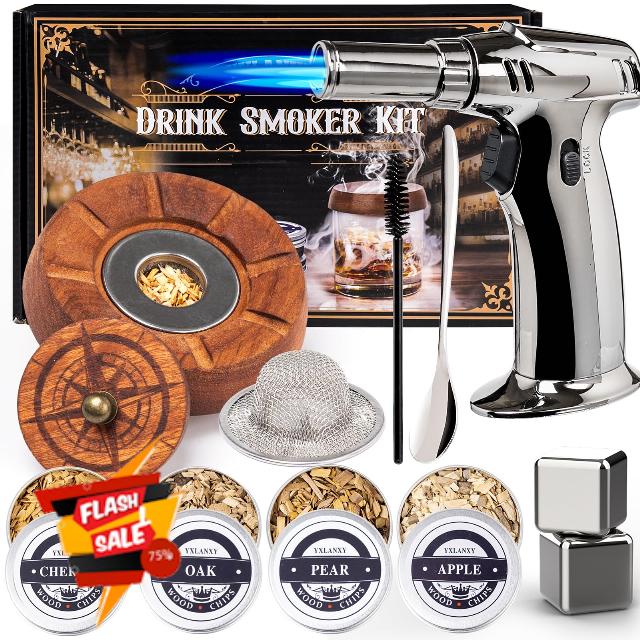 Cocktail Smoker Kit with Torch-4 Flavors Wood Chips Mens Gifts