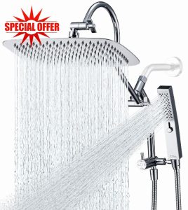 G-Promise All Metal 12 Inch Shower Head with Massage Mode Handheld