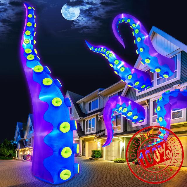 14FT Halloween Inflatables Decorations Outdoor Giant Octopus Tentacles Inflatable Halloween with Build-in LED Lights Vivid Spooky Blow Up Yard Decoration Outdoor Holiday Party Yard Lawn Decor-Style B