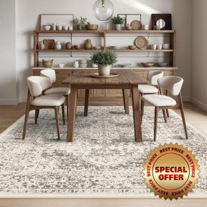 9x12 Washable Distressed Area Rugs: Living Room Bedroom Kitchen Vintage Faded Rug Non-Slip Thin Ultra Soft Livingroom Laundry Carpets