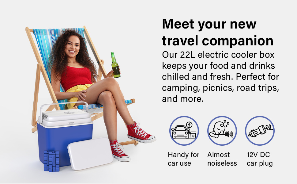 22L electric cooler box, New travel companionkeeps your food and drinks chilled and fresh.