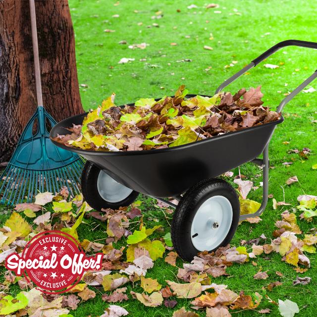 Wheelbarrow - 2-Wheel Garden Cart with 300lb Weight Capacity and Padded Handle - Wheelbarrows for Landscaping and Lawn Care by Pure Garden (Black)