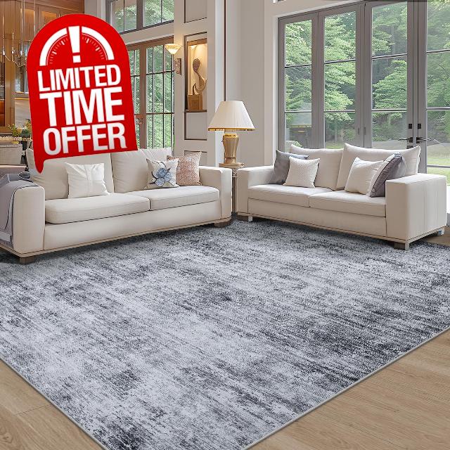 Area Rug 9x12 Washable Rugs: Abstract Large Living Room Rugs with Non-Slip Backing