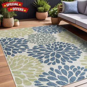 Beverly Rug Outdoor Rug 8x10 Modern Exotic Tropical Leaf Area Rugs for Indoor and Outdoor Patio Deck Porch Garden Water Resistant Washable Outside Carpet (8 x 10 Olive)