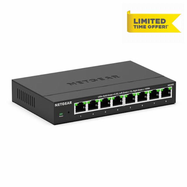 NETGEAR 8-Port 2.5GB Switch - Multi-Gigabit Ethernet Unmanaged Network Switch (MS308) - 8 x 1G/2.5G - Desktop or Wall Mount - Limited 3 Year Protection