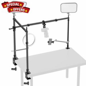 NEEWER Overhead Camera Mount Rig with Dual Ball Head Super Clamp/Phone Holder/C Clamp for Desktop Top Down Shots