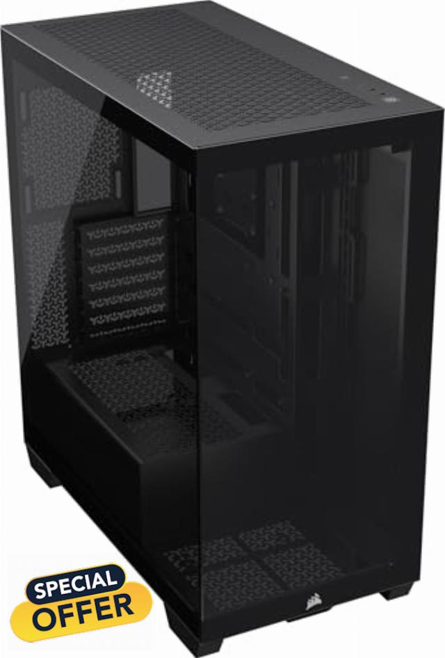 CORSAIR 3500X Mid-Tower ATX PC Case – Panoramic Tempered Glass – Reverse Connection Motherboard Compatible – No Fans Included – Black