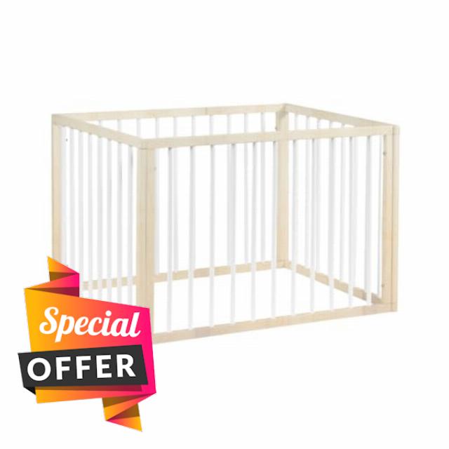 Mokee Foldaway Playpen - Foldable Wooden Play Pen for 6-24 Months - Solid Natural Beechwood with Corner Locks 100 x 70cm (White Beech)