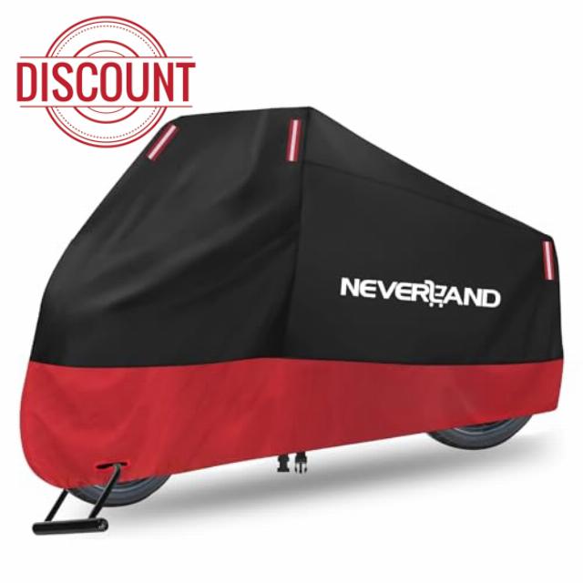 NEVERLAND Motorbike Cover Waterproof XL Motorcycle Cover with Lock Holes Windproof Buckle Elastic Band Storage Bag for Protection from the Sun
