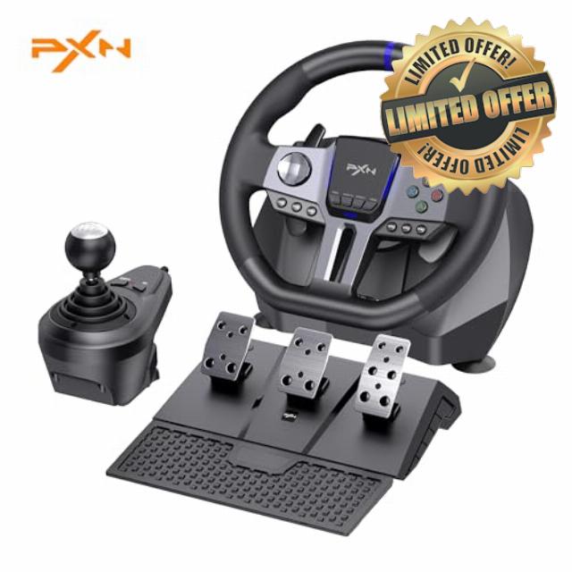 PXN V9 Gen2 Racing Wheel - Steering Wheel Driving Wheel 270°/ 900° Degree Vibration Gaming Steering Wheel with Shifter and Pedal for PS4