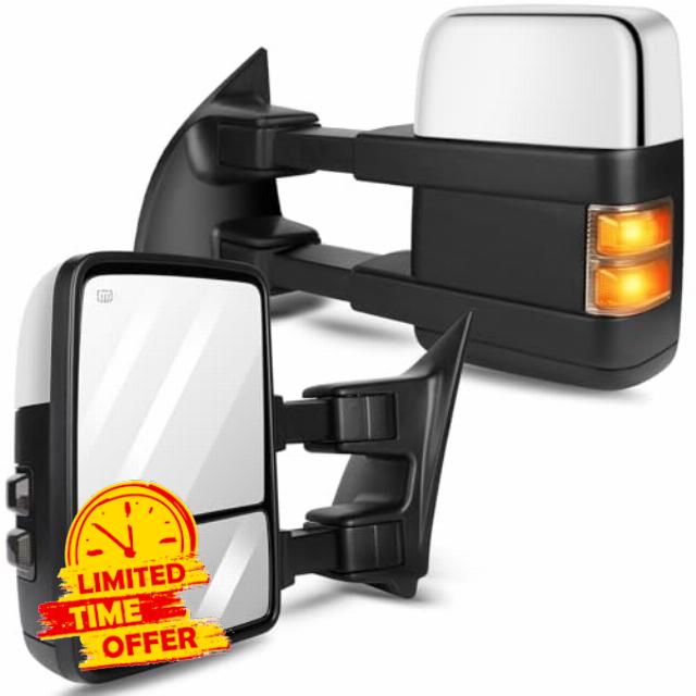 Chrome Towing Mirrors for Ford F250 F350 F450 F550 Super Duty 2008 2009 2010 2011 2012 2013 2014 2015 2016 Tow Mirrors with Heated Turn Signal Light Manual Telescoping/Folding