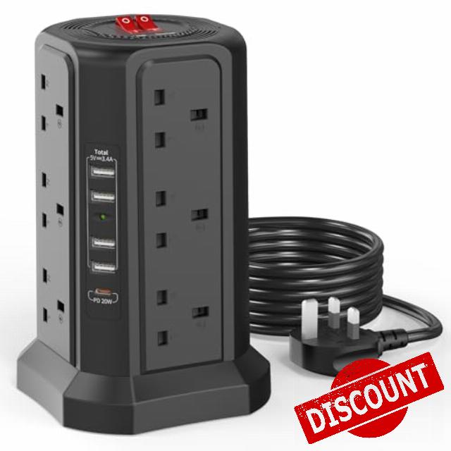 Tower Extension Lead with USB Slots 3M and 20W USB C Fast Charger