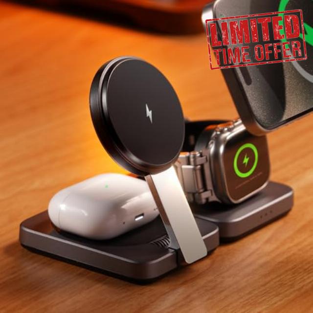 LISEN 3 in 1 Wireless Charging Station for iPhone Foldable Magsafe Charger for Apple Watch Portable Wireless Travel Charger for iPhone Night Stand for iPhone 15/14/13/12 AirPods