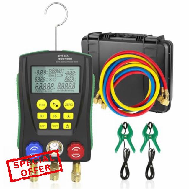 HVAC Gauges Digital Manifold Gauge Set HVAC Dual Pressure&Temp Test 89 Refrigerant Gauges Digital R22/R134A/R410A Refrigerant Recharge Kit 3.5" LCD Display HVAC Manifold Vacuum AC Gauges with Hoses