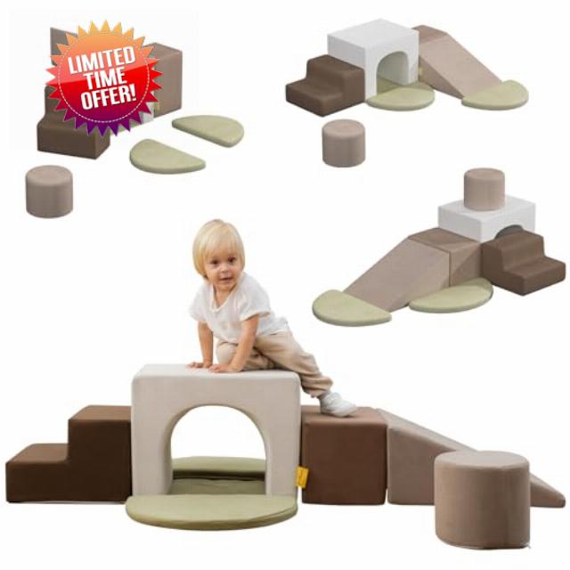 BanaSuper Kids Climbing Foam Blocks Playset - 7 Piece Toddler Climbing Toys