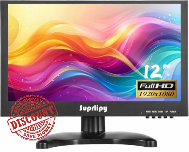 12 Inch Mini Small HDMI Monitor 1920x1080 16:9 IPS Metal Housing LCD Display Screen Support HDMI/VGA/AV/BNC Input Built-in LounSpeakers for PC CCTV Security Camera RasPi