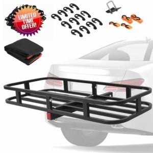 500 LBs Heavy Duty Trailer Hitch Cargo Carrier，53" x 19" x 5" Vehicle Cargo Rack Carrier，2 inch receiver Rear Luggage Rack Basket for SUV Pickup Camping Traveling