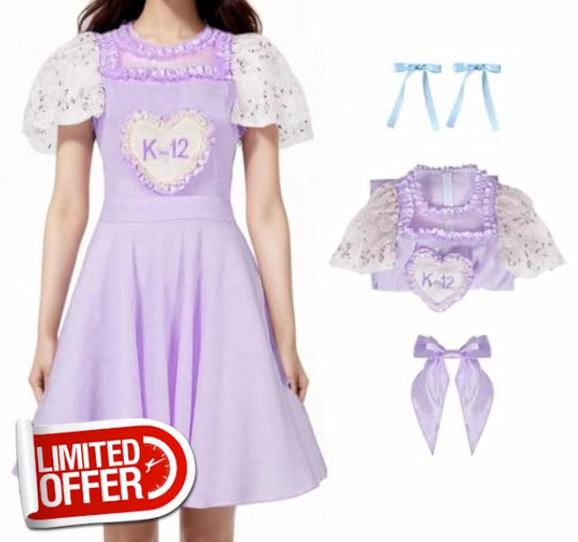 AIMLYF Adult Melanie Martinez Cosplay Costume K12 Purple Dress Suit Halloween Stage Outfit Dress Headwear Bow Tie Se