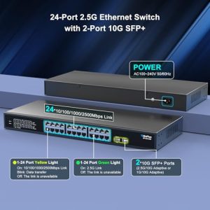 2* 10G SFP+ Ports. GiGaPlus 2.5Gbps Network Switch for 2.5Gbps NAS/PC