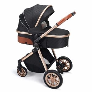 Baby Travel System Infant 3 in 1 Baby Stroller Pushchair High Landscape Reversible Foldable Portable Stroller Newborn Pram Reclining Baby Carriage (2 in 1 Black)