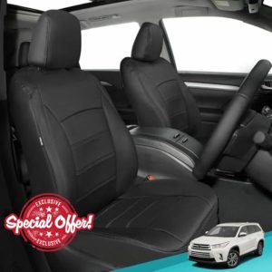 Custom Seat Covers for Toyota Highlander 2014-2019 8 Seater Full Set Faux Leather Car Interior Replacement Accessories - Second Row 40/60 Split Bench - Black