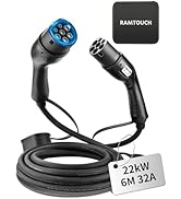 RamTouch Type 2 Charging Cable - 22kW 6M 32A 3-Phase, EV Charging Cable with Carry Bag & Microfib...